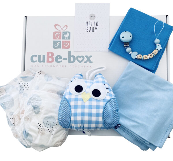 Baby Geschenk Junge mit Namen personalisierte Babybox Eulenspieluhr